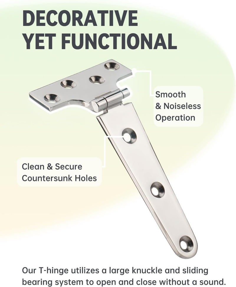 Turnirace 316 Stainless Steel 6 in x 3 in T Hinges, Marine Grade Heavy Duty Hinges with Screws for Hatch, Yacht, Gate, Door, Fence, Barn, Cabinets, Windows (2 Pack) - Image 4